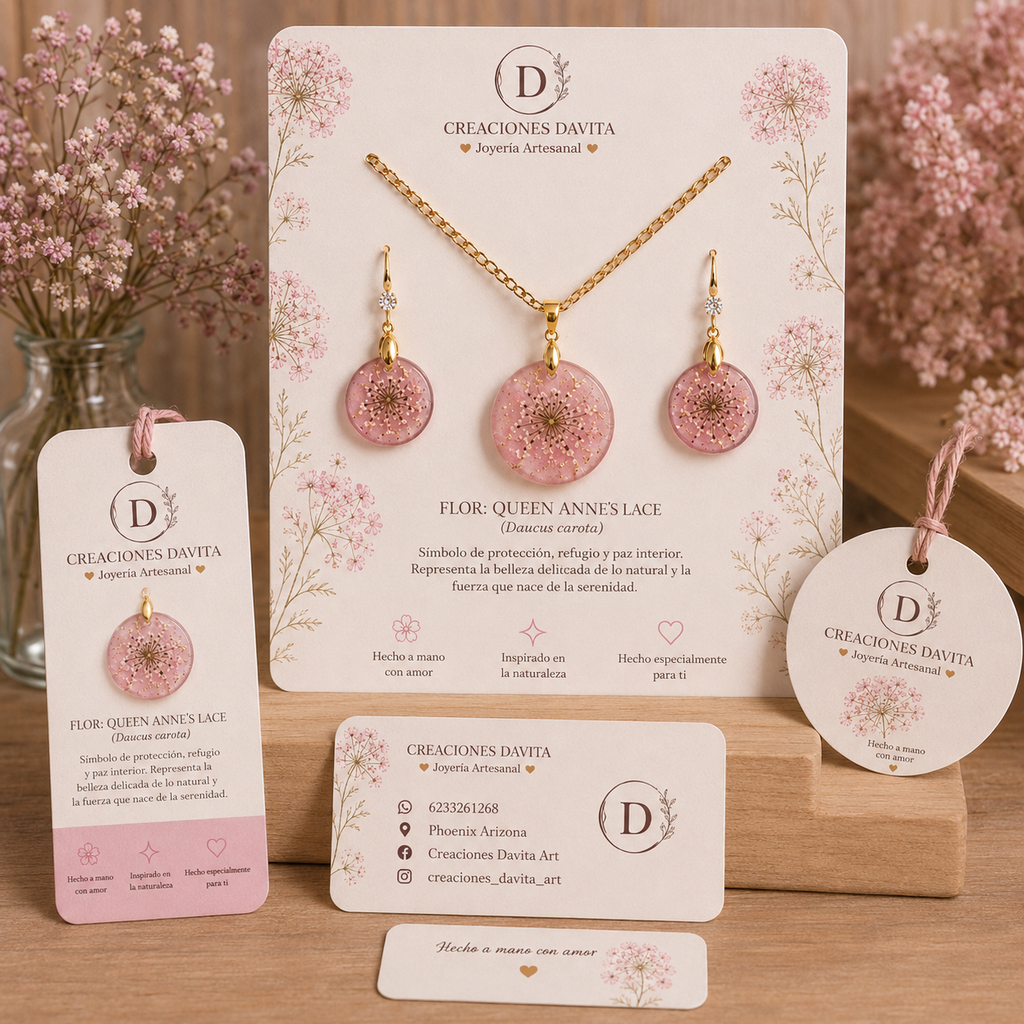 Set de Collar y aretes de flores naturales Queen Anne Lace