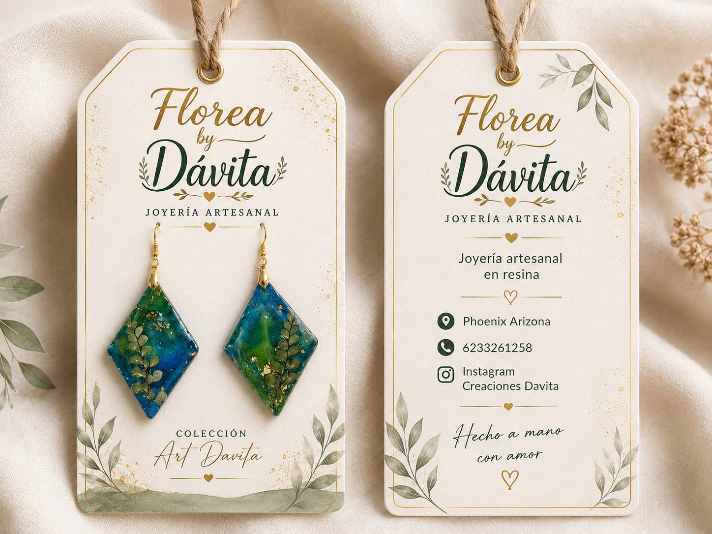 Aretes artesanales de plantas naturales