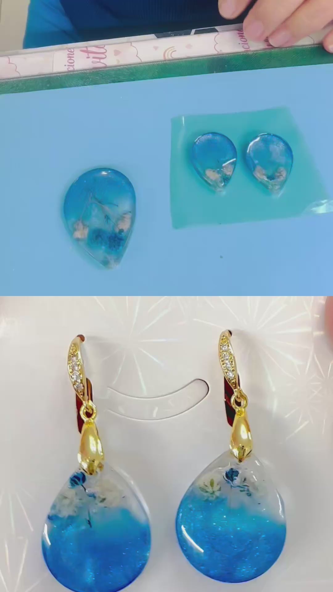 Set de Collar con aretes de flores naturales flor:Gypsophil Azul